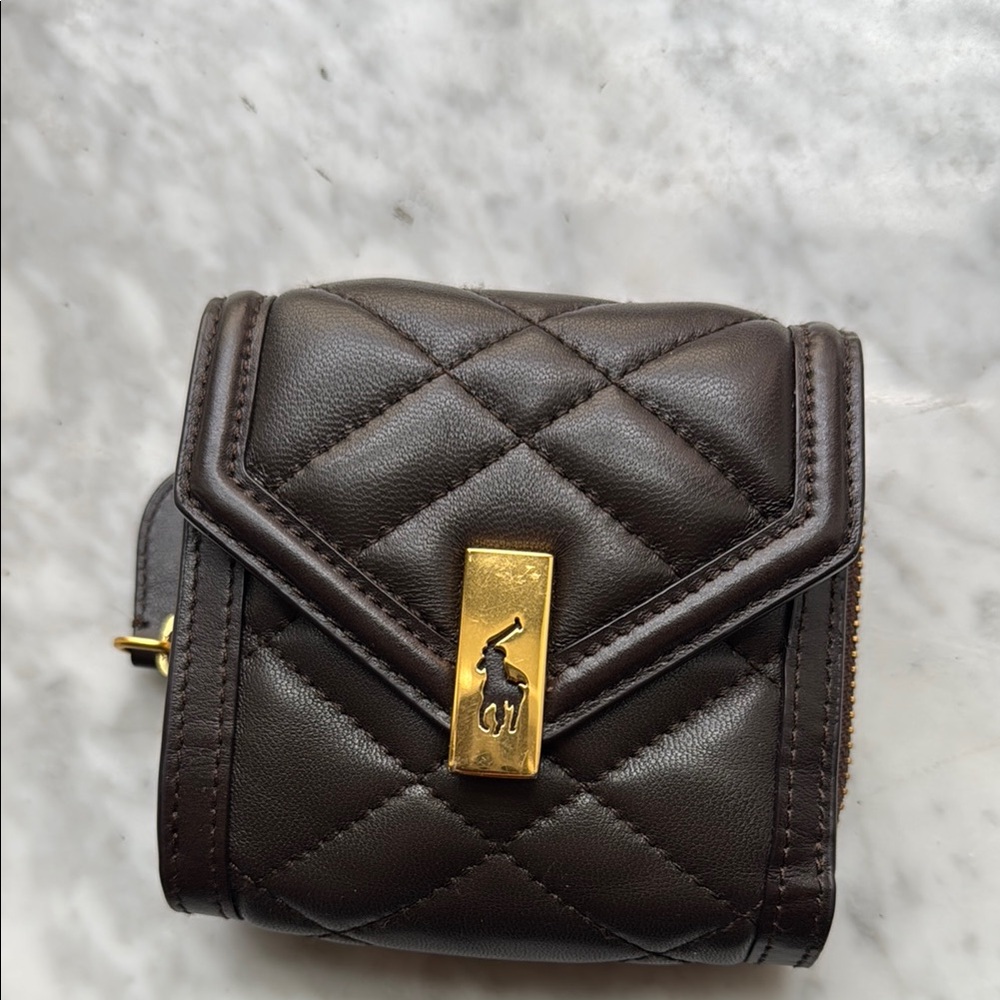 Ralph Lauren Brown Quilted Wallet with Gold Clasp